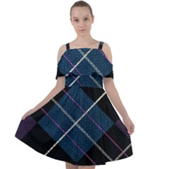 Modern Blue Plaid Cut Out Shoulders Chiffon Dress by ConteMonfrey