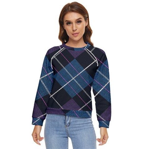 Modern Blue Plaid Women s Long Sleeve Raglan Tee by ConteMonfrey