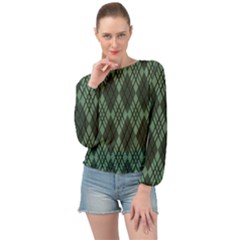 Dark Green Multi Colors Plaid  Banded Bottom Chiffon Top by ConteMonfrey