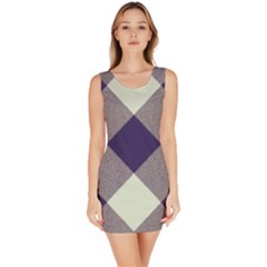 Dark Blue And White Diagonal Plaids Bodycon Dress by ConteMonfrey