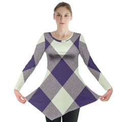 Dark Blue And White Diagonal Plaids Long Sleeve Tunic  by ConteMonfrey