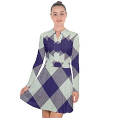 Dark Blue And White Diagonal Plaids Long Sleeve Panel Dress by ConteMonfrey