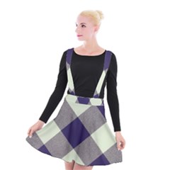 Dark Blue And White Diagonal Plaids Suspender Skater Skirt by ConteMonfrey