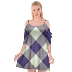 Dark Blue And White Diagonal Plaids Cutout Spaghetti Strap Chiffon Dress by ConteMonfrey