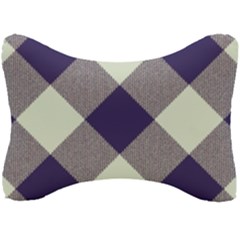 Dark Blue And White Diagonal Plaids Seat Head Rest Cushion by ConteMonfrey