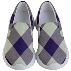 Dark Blue And White Diagonal Plaids Kids Lightweight Slip Ons by ConteMonfrey