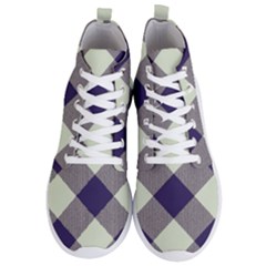 Dark Blue And White Diagonal Plaids Men s Lightweight High Top Sneakers by ConteMonfrey