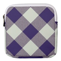 Dark Blue And White Diagonal Plaids Mini Square Pouch by ConteMonfrey