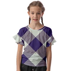 Dark Blue And White Diagonal Plaids Kids  Cut Out Flutter Sleeves by ConteMonfrey