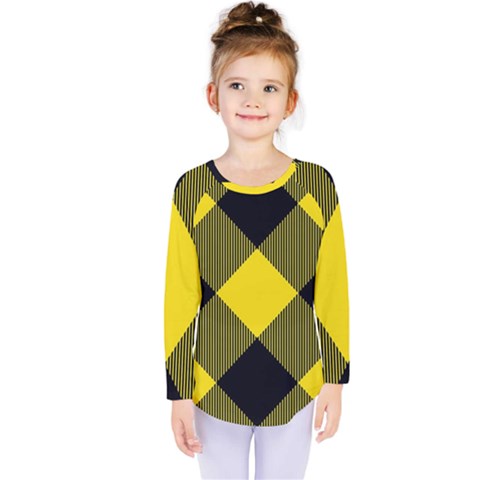 Dark Yellow Diagonal Plaids Kids  Long Sleeve Tee by ConteMonfrey
