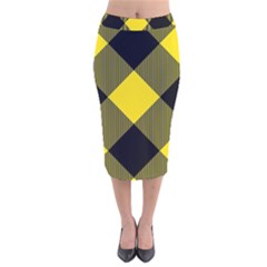 Dark Yellow Diagonal Plaids Velvet Midi Pencil Skirt by ConteMonfrey