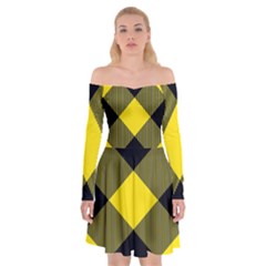 Dark Yellow Diagonal Plaids Off Shoulder Skater Dress by ConteMonfrey