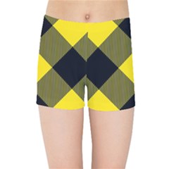 Dark Yellow Diagonal Plaids Kids  Sports Shorts by ConteMonfrey