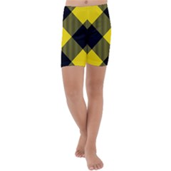 Dark Yellow Diagonal Plaids Kids  Lightweight Velour Capri Yoga Leggings