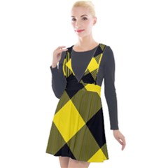 Dark Yellow Diagonal Plaids Plunge Pinafore Velour Dress by ConteMonfrey