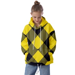 Dark Yellow Diagonal Plaids Kids  Oversized Hoodie by ConteMonfrey