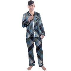 Black And Blue Iced Plaids  Men s Long Sleeve Satin Pajamas Set by ConteMonfrey