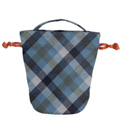 Black And Blue Iced Plaids  Drawstring Bucket Bag by ConteMonfrey