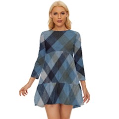 Black And Blue Iced Plaids  Long Sleeve Babydoll Dress by ConteMonfrey