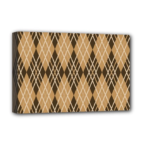 Coffee Diagonal Plaids Deluxe Canvas 18  X 12  (stretched) by ConteMonfrey