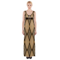 Coffee Diagonal Plaids Thigh Split Maxi Dress by ConteMonfrey