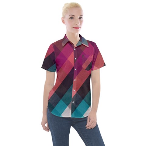 Multicolor Plaids Women s Short Sleeve Pocket Shirt by ConteMonfrey