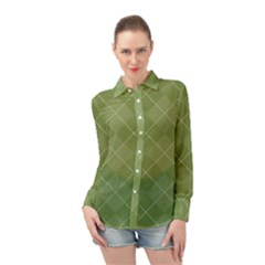 Discreet Green Tea Plaids Long Sleeve Chiffon Shirt