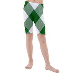 Green And White Diagonal Plaids Kids  Mid Length Swim Shorts by ConteMonfrey