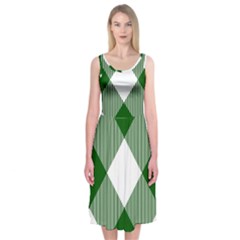 Green And White Diagonal Plaids Midi Sleeveless Dress by ConteMonfrey