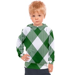 Green And White Diagonal Plaids Kids  Hooded Pullover by ConteMonfrey