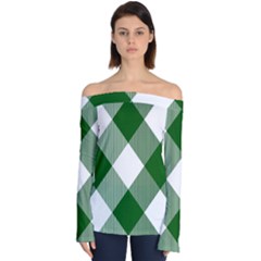 Green And White Diagonal Plaids Off Shoulder Long Sleeve Top by ConteMonfrey