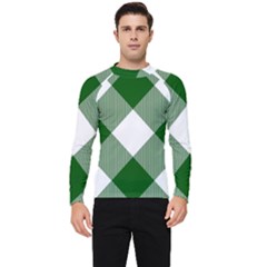 Green And White Diagonal Plaids Men s Long Sleeve Rash Guard by ConteMonfrey