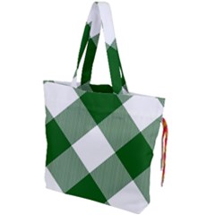 Green And White Diagonal Plaids Drawstring Tote Bag by ConteMonfrey