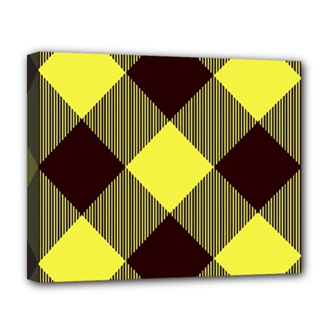 Black And Yellow Plaids Diagonal Deluxe Canvas 20  X 16  (stretched) by ConteMonfrey