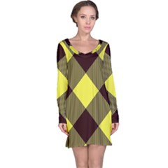 Black And Yellow Plaids Diagonal Long Sleeve Nightdress by ConteMonfrey