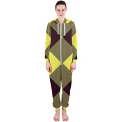 Black And Yellow Plaids Diagonal Hooded Jumpsuit (ladies)