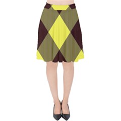 Black And Yellow Plaids Diagonal Velvet High Waist Skirt by ConteMonfrey