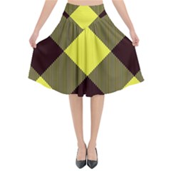 Black And Yellow Plaids Diagonal Flared Midi Skirt by ConteMonfrey