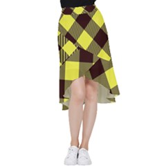 Black And Yellow Plaids Diagonal Frill Hi Low Chiffon Skirt by ConteMonfrey