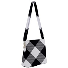 Black And White Diagonal Plaids Zipper Messenger Bag by ConteMonfrey