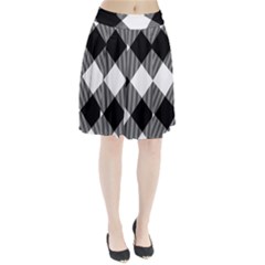 Black And White Diagonal Plaids Pleated Skirt