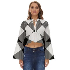 Black And White Diagonal Plaids Boho Long Bell Sleeve Top by ConteMonfrey