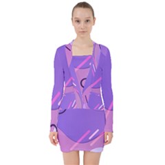 Colorful-abstract-wallpaper-theme V-neck Bodycon Long Sleeve Dress