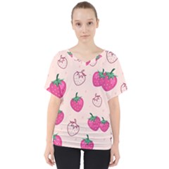 Seamless-strawberry-fruit-pattern-background V-neck Dolman Drape Top by Wegoenart