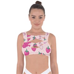 Seamless-strawberry-fruit-pattern-background Bandaged Up Bikini Top