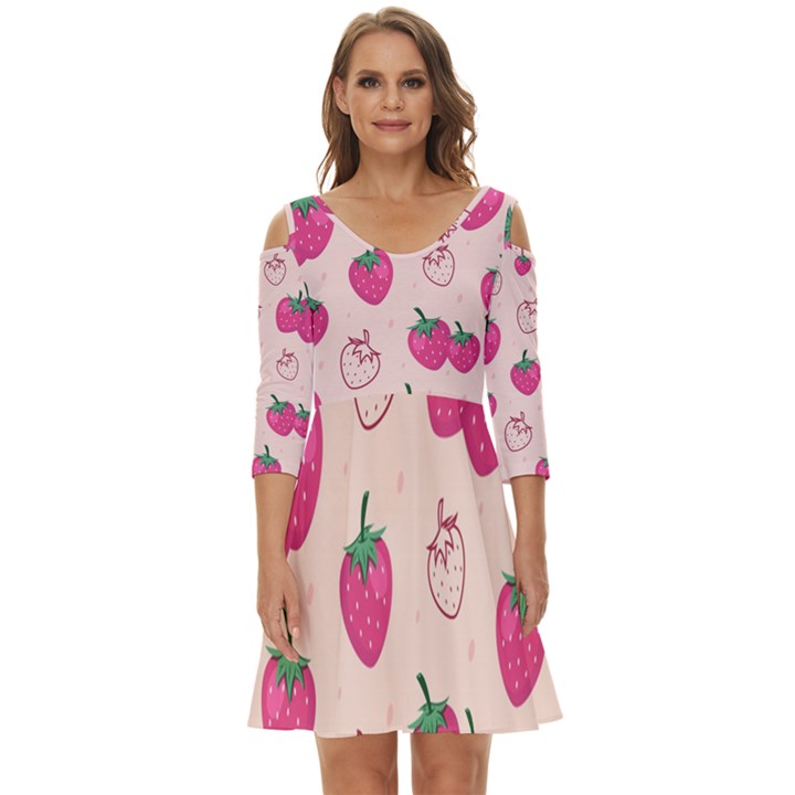 Seamless-strawberry-fruit-pattern-background Shoulder Cut Out Zip Up Dress