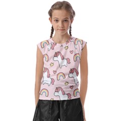 Cute-unicorn-rainbow-seamless-pattern-background Kids  Raglan Cap Sleeve Tee