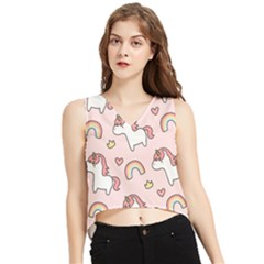 Cute-unicorn-rainbow-seamless-pattern-background V-Neck Cropped Tank Top