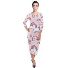 Cute-unicorn-rainbow-seamless-pattern-background Quarter Sleeve Midi Velour Bodycon Dress