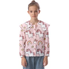 Cute-unicorn-rainbow-seamless-pattern-background Kids  Peter Pan Collar Blouse